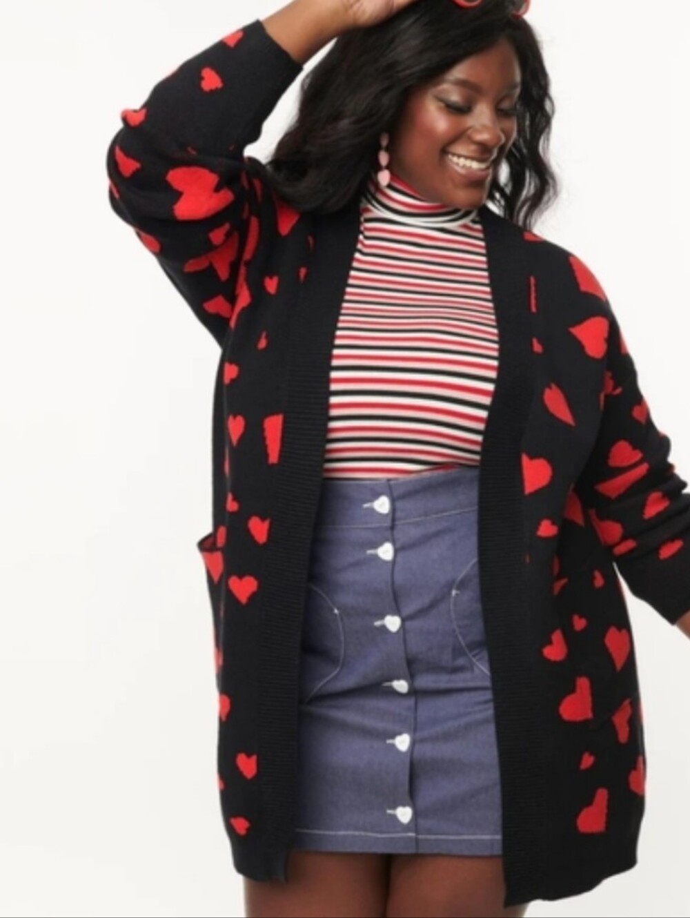 Unique Vintage Magnolia Place Red Hearts Black Cardigan
